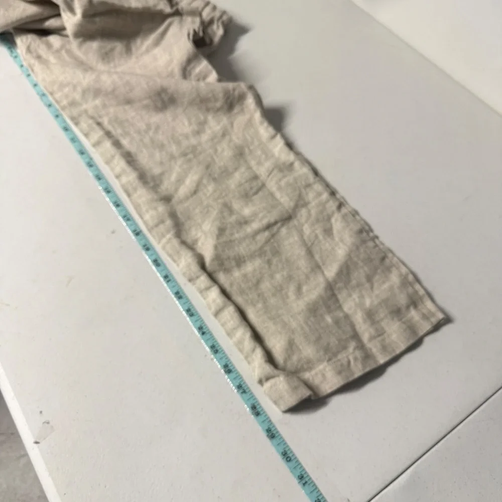 Reformation Olina Linen Pants Oatmeal Beige Drawstring Straight Leg XS